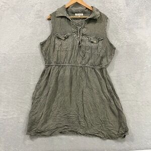 Speed Control New York Mini Dress Womens 2X Green Lace Up Front Pleat Sleeveless